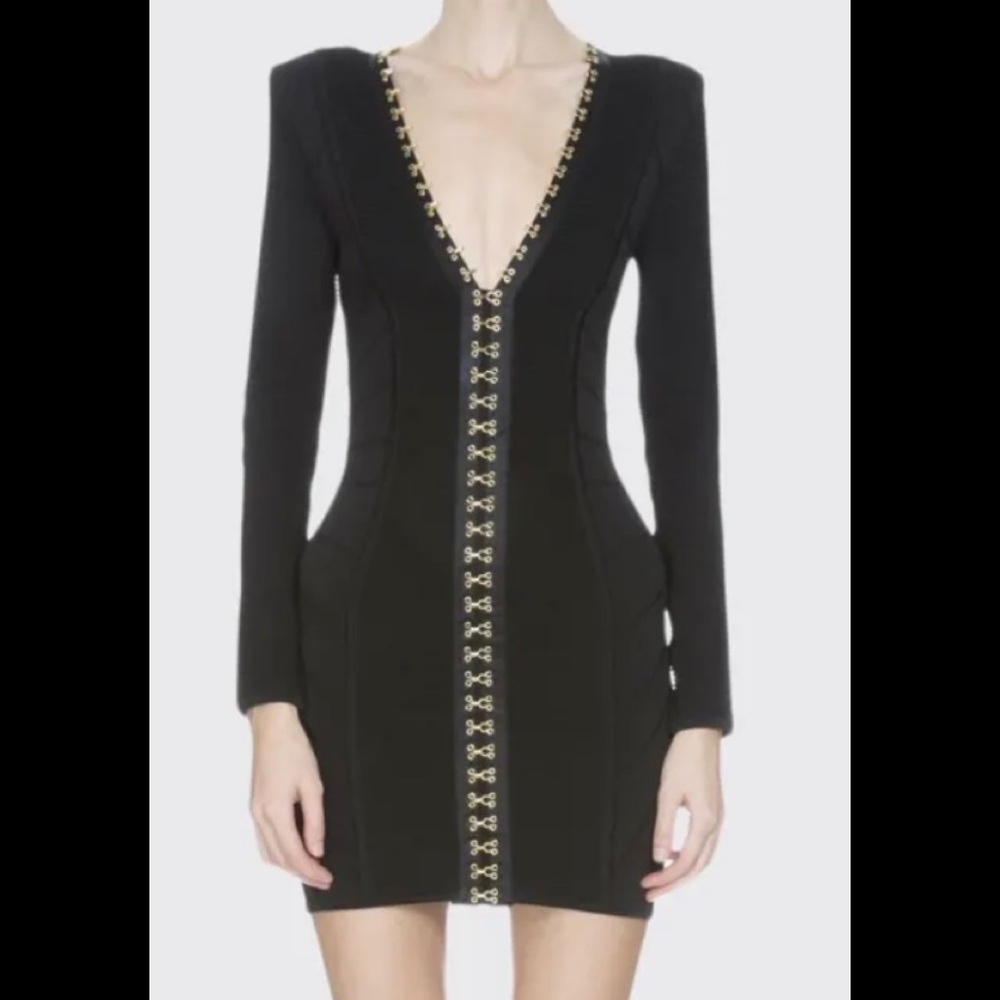 Balmain Satin-trimmed Embellished Paneled Bandage Mini Dress Size 34